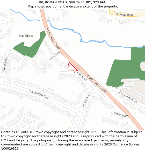 80, ROMAN ROAD, SHREWSBURY, SY3 9AN: Location map and indicative extent of plot