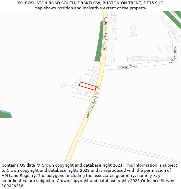 80, ROSLISTON ROAD SOUTH, DRAKELOW, BURTON-ON-TRENT, DE15 9UD: Location map and indicative extent of plot