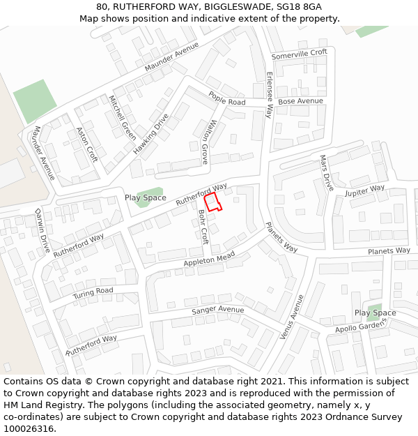 80, RUTHERFORD WAY, BIGGLESWADE, SG18 8GA: Location map and indicative extent of plot