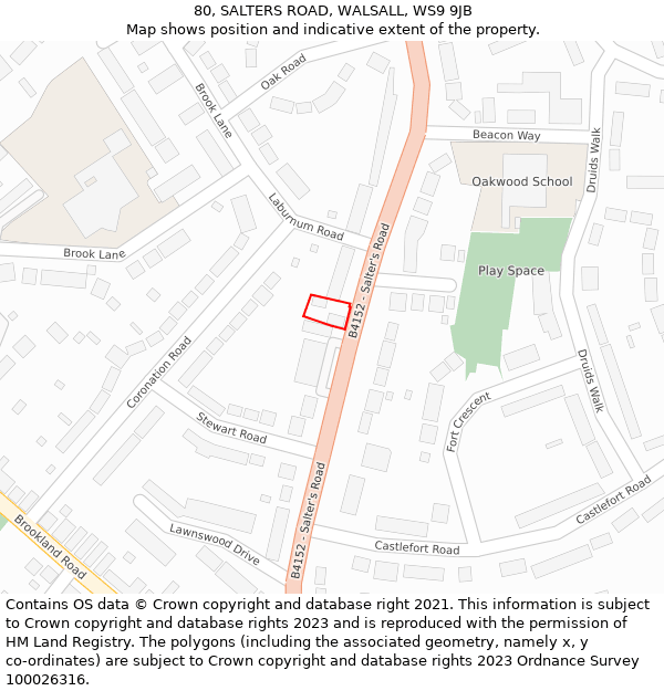 80, SALTERS ROAD, WALSALL, WS9 9JB: Location map and indicative extent of plot