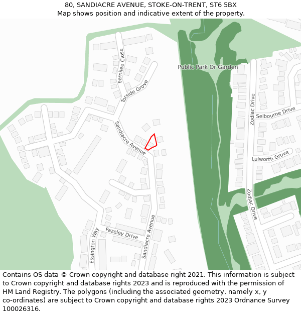 80, SANDIACRE AVENUE, STOKE-ON-TRENT, ST6 5BX: Location map and indicative extent of plot
