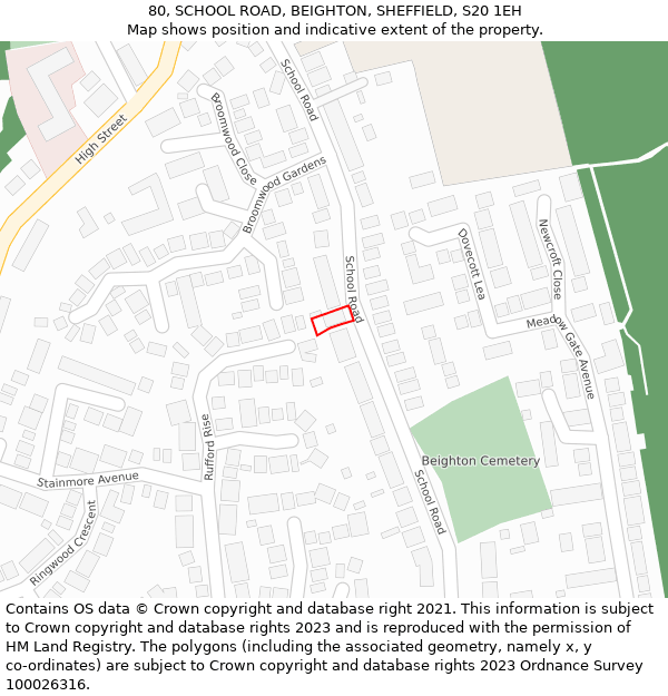 80, SCHOOL ROAD, BEIGHTON, SHEFFIELD, S20 1EH: Location map and indicative extent of plot