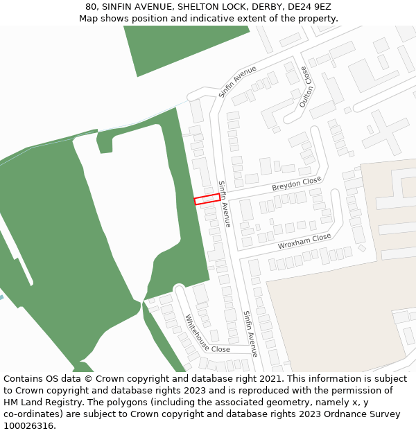 80, SINFIN AVENUE, SHELTON LOCK, DERBY, DE24 9EZ: Location map and indicative extent of plot
