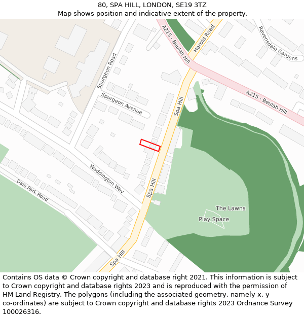 80, SPA HILL, LONDON, SE19 3TZ: Location map and indicative extent of plot