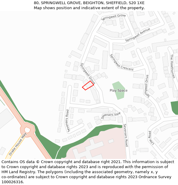 80, SPRINGWELL GROVE, BEIGHTON, SHEFFIELD, S20 1XE: Location map and indicative extent of plot