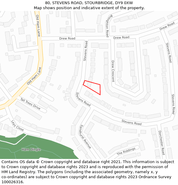 80, STEVENS ROAD, STOURBRIDGE, DY9 0XW: Location map and indicative extent of plot