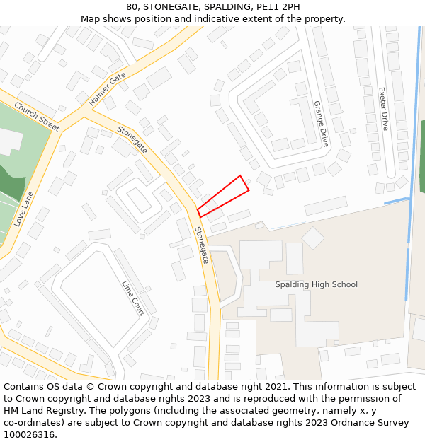 80, STONEGATE, SPALDING, PE11 2PH: Location map and indicative extent of plot