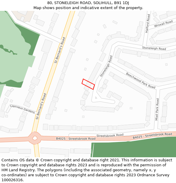 80, STONELEIGH ROAD, SOLIHULL, B91 1DJ: Location map and indicative extent of plot