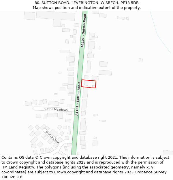 80, SUTTON ROAD, LEVERINGTON, WISBECH, PE13 5DR: Location map and indicative extent of plot