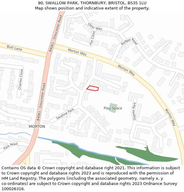 80, SWALLOW PARK, THORNBURY, BRISTOL, BS35 1LU: Location map and indicative extent of plot