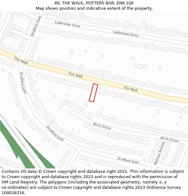 80, THE WALK, POTTERS BAR, EN6 1QF: Location map and indicative extent of plot