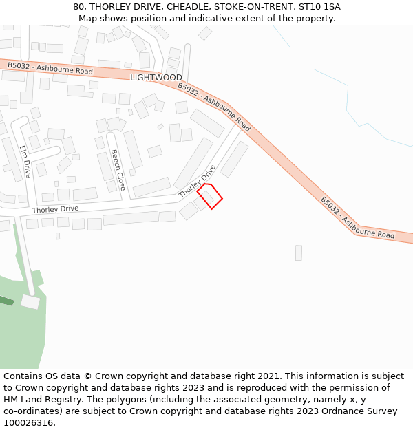 80, THORLEY DRIVE, CHEADLE, STOKE-ON-TRENT, ST10 1SA: Location map and indicative extent of plot