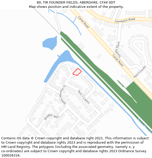 80, TIR FOUNDER FIELDS, ABERDARE, CF44 0DT: Location map and indicative extent of plot