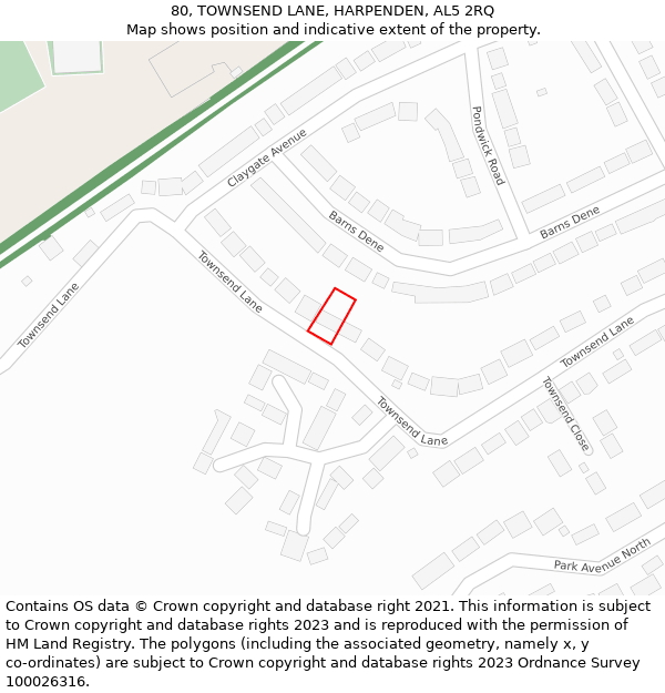 80, TOWNSEND LANE, HARPENDEN, AL5 2RQ: Location map and indicative extent of plot