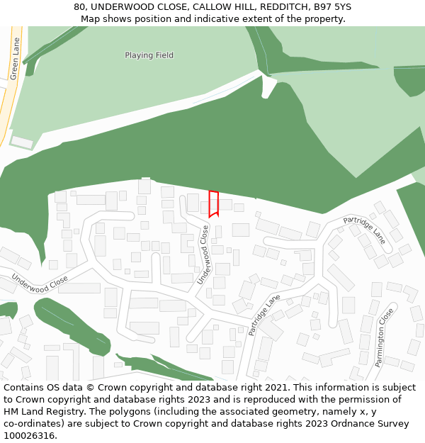 80, UNDERWOOD CLOSE, CALLOW HILL, REDDITCH, B97 5YS: Location map and indicative extent of plot