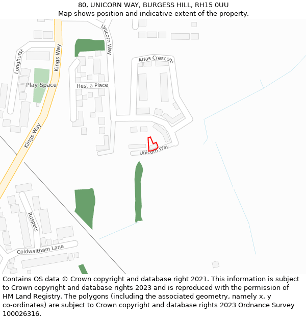 80, UNICORN WAY, BURGESS HILL, RH15 0UU: Location map and indicative extent of plot