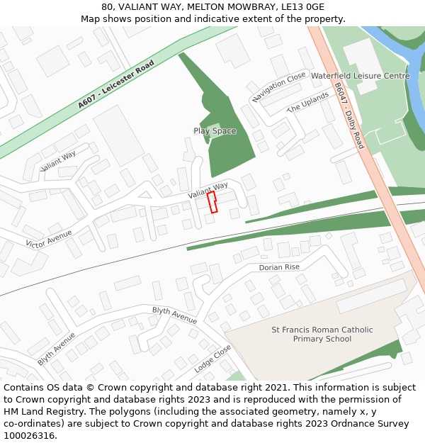 80, VALIANT WAY, MELTON MOWBRAY, LE13 0GE: Location map and indicative extent of plot