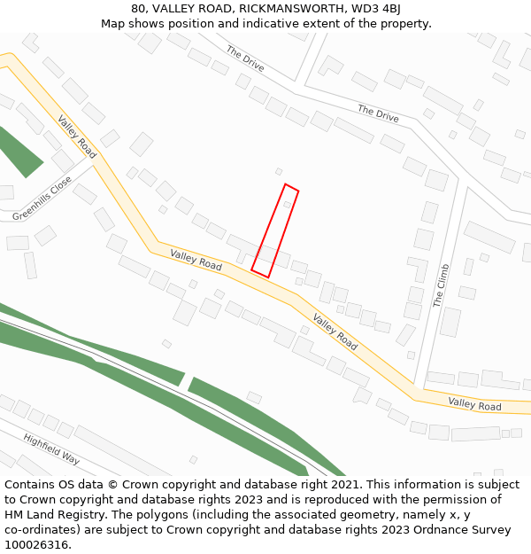 80, VALLEY ROAD, RICKMANSWORTH, WD3 4BJ: Location map and indicative extent of plot