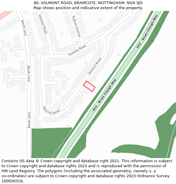 80, VALMONT ROAD, BRAMCOTE, NOTTINGHAM, NG9 3JD: Location map and indicative extent of plot