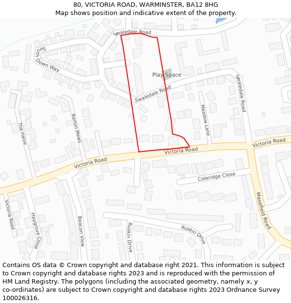 80, VICTORIA ROAD, WARMINSTER, BA12 8HG: Location map and indicative extent of plot