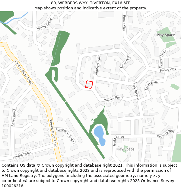 80, WEBBERS WAY, TIVERTON, EX16 6FB: Location map and indicative extent of plot