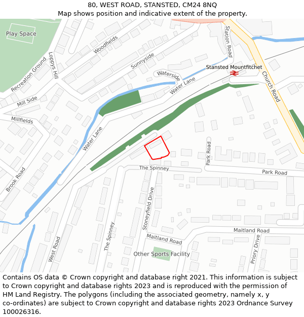 80, WEST ROAD, STANSTED, CM24 8NQ: Location map and indicative extent of plot