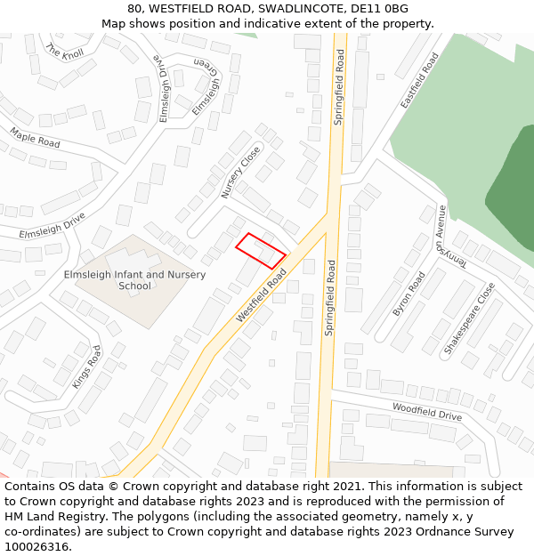 80, WESTFIELD ROAD, SWADLINCOTE, DE11 0BG: Location map and indicative extent of plot