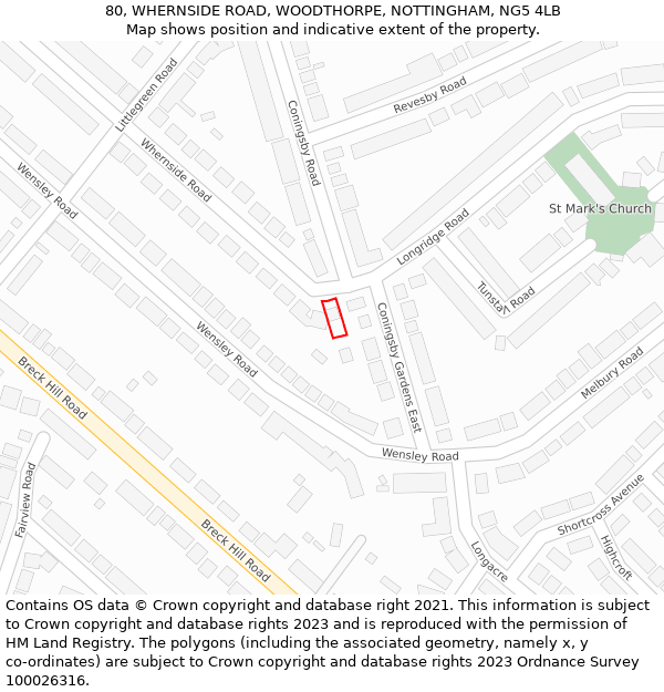 80, WHERNSIDE ROAD, WOODTHORPE, NOTTINGHAM, NG5 4LB: Location map and indicative extent of plot