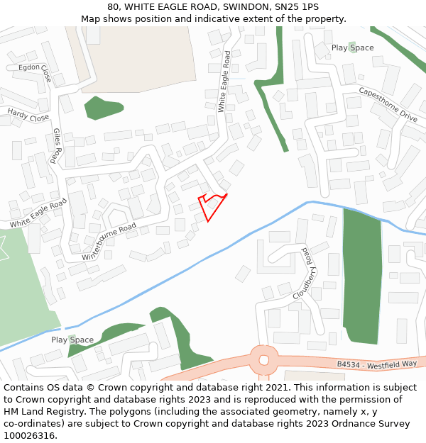 80, WHITE EAGLE ROAD, SWINDON, SN25 1PS: Location map and indicative extent of plot