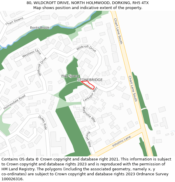 80, WILDCROFT DRIVE, NORTH HOLMWOOD, DORKING, RH5 4TX: Location map and indicative extent of plot