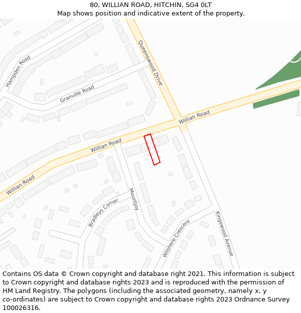 80, WILLIAN ROAD, HITCHIN, SG4 0LT: Location map and indicative extent of plot