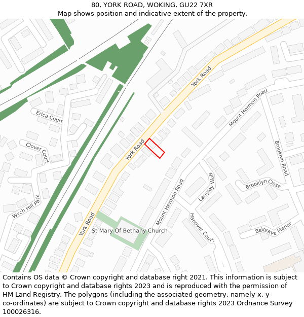 80, YORK ROAD, WOKING, GU22 7XR: Location map and indicative extent of plot