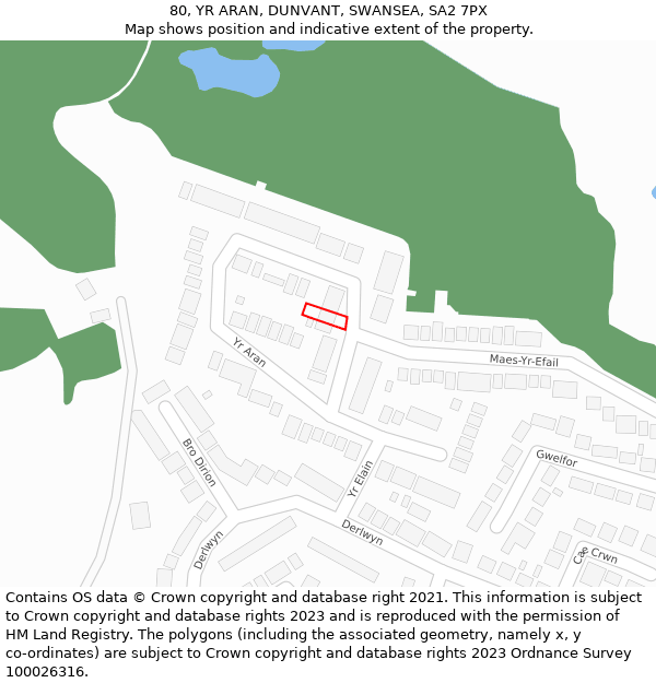 80, YR ARAN, DUNVANT, SWANSEA, SA2 7PX: Location map and indicative extent of plot