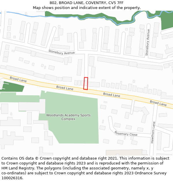 802, BROAD LANE, COVENTRY, CV5 7FF: Location map and indicative extent of plot
