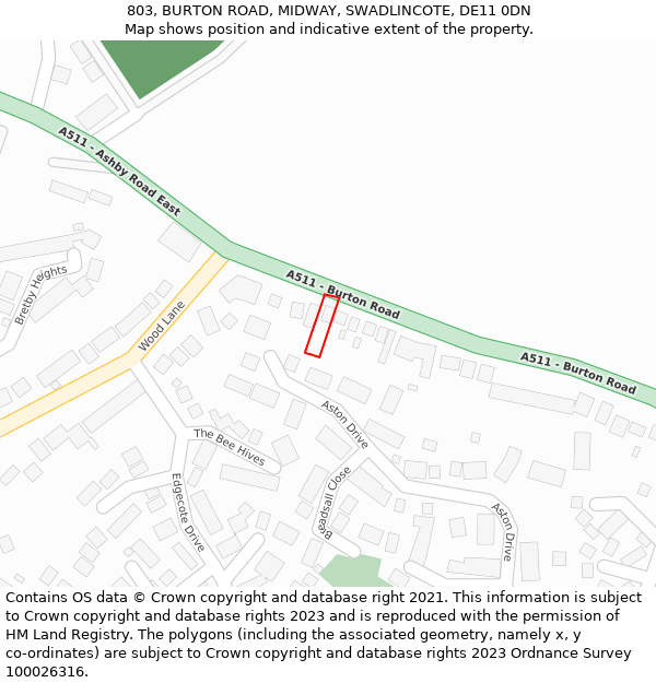 803, BURTON ROAD, MIDWAY, SWADLINCOTE, DE11 0DN: Location map and indicative extent of plot