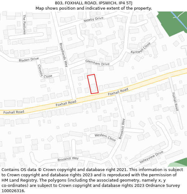 803, FOXHALL ROAD, IPSWICH, IP4 5TJ: Location map and indicative extent of plot