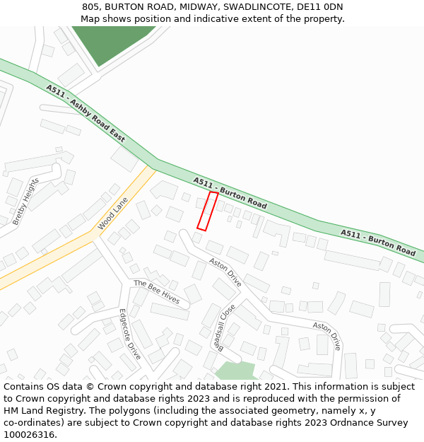 805, BURTON ROAD, MIDWAY, SWADLINCOTE, DE11 0DN: Location map and indicative extent of plot