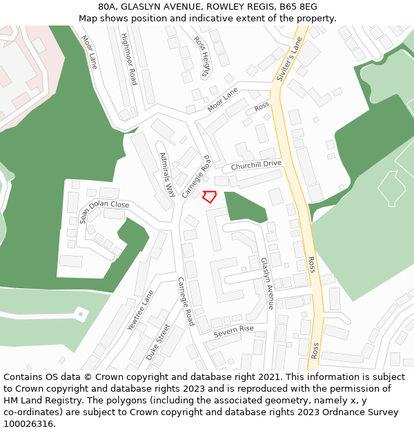 80A, GLASLYN AVENUE, ROWLEY REGIS, B65 8EG: Location map and indicative extent of plot