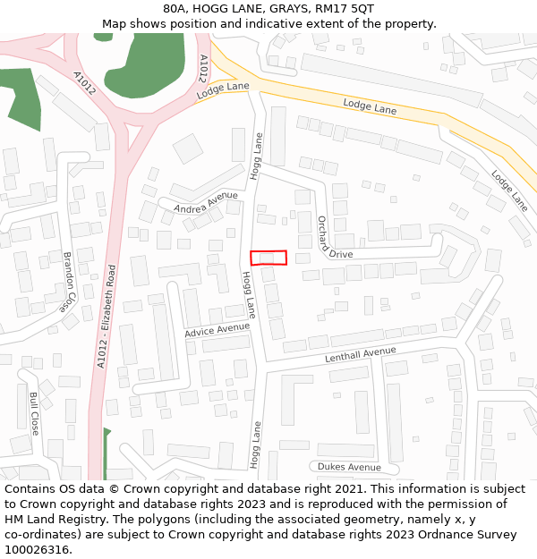 80A, HOGG LANE, GRAYS, RM17 5QT: Location map and indicative extent of plot