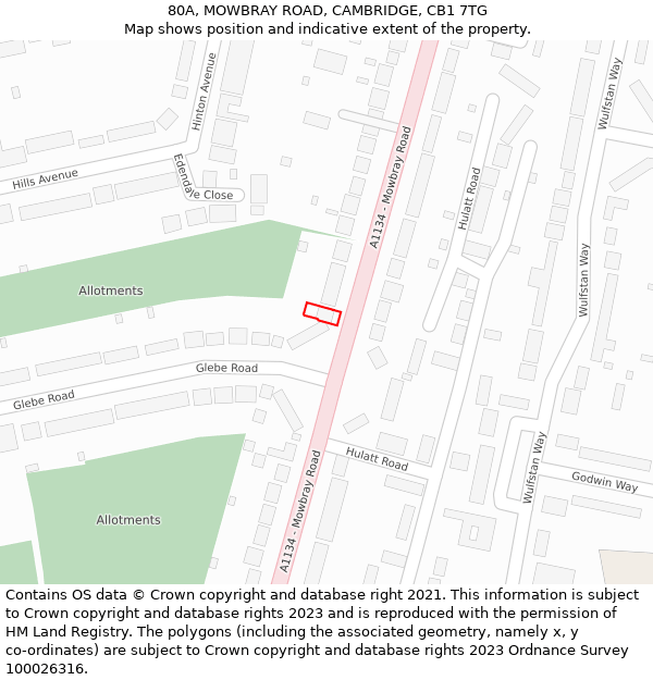 80A, MOWBRAY ROAD, CAMBRIDGE, CB1 7TG: Location map and indicative extent of plot