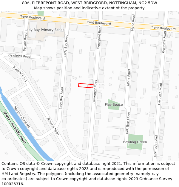 80A, PIERREPONT ROAD, WEST BRIDGFORD, NOTTINGHAM, NG2 5DW: Location map and indicative extent of plot