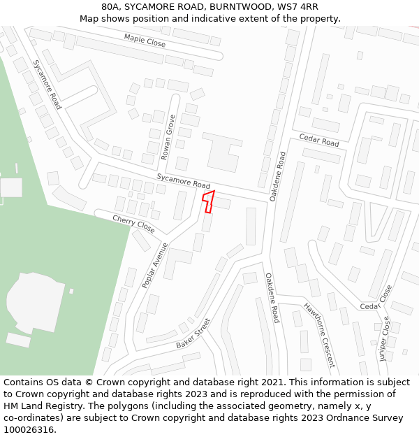 80A, SYCAMORE ROAD, BURNTWOOD, WS7 4RR: Location map and indicative extent of plot