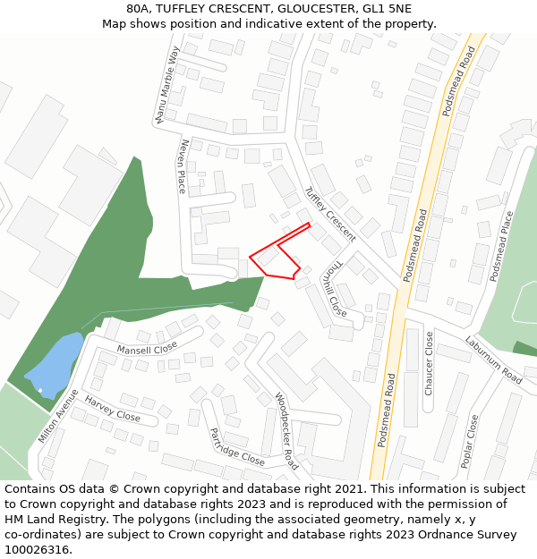 80A, TUFFLEY CRESCENT, GLOUCESTER, GL1 5NE: Location map and indicative extent of plot