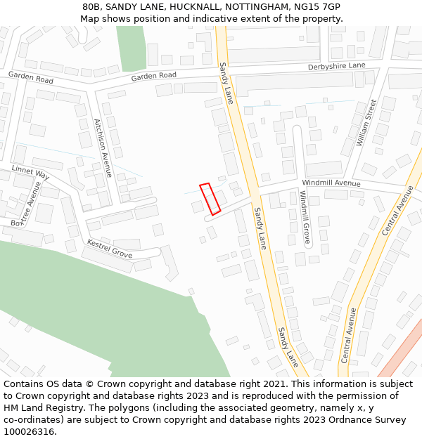 80B, SANDY LANE, HUCKNALL, NOTTINGHAM, NG15 7GP: Location map and indicative extent of plot