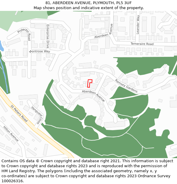 81, ABERDEEN AVENUE, PLYMOUTH, PL5 3UF: Location map and indicative extent of plot