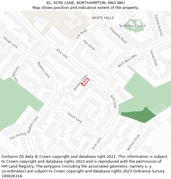 81, ACRE LANE, NORTHAMPTON, NN2 8BU: Location map and indicative extent of plot
