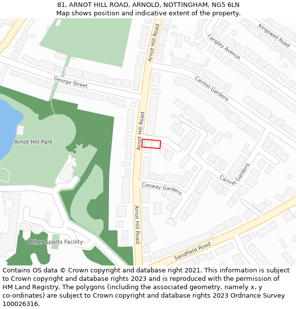 81, ARNOT HILL ROAD, ARNOLD, NOTTINGHAM, NG5 6LN: Location map and indicative extent of plot
