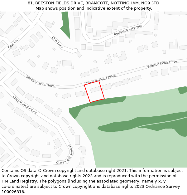 81, BEESTON FIELDS DRIVE, BRAMCOTE, NOTTINGHAM, NG9 3TD: Location map and indicative extent of plot