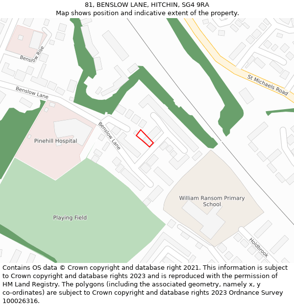 81, BENSLOW LANE, HITCHIN, SG4 9RA: Location map and indicative extent of plot