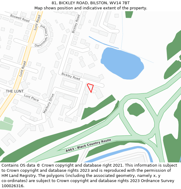 81, BICKLEY ROAD, BILSTON, WV14 7BT: Location map and indicative extent of plot